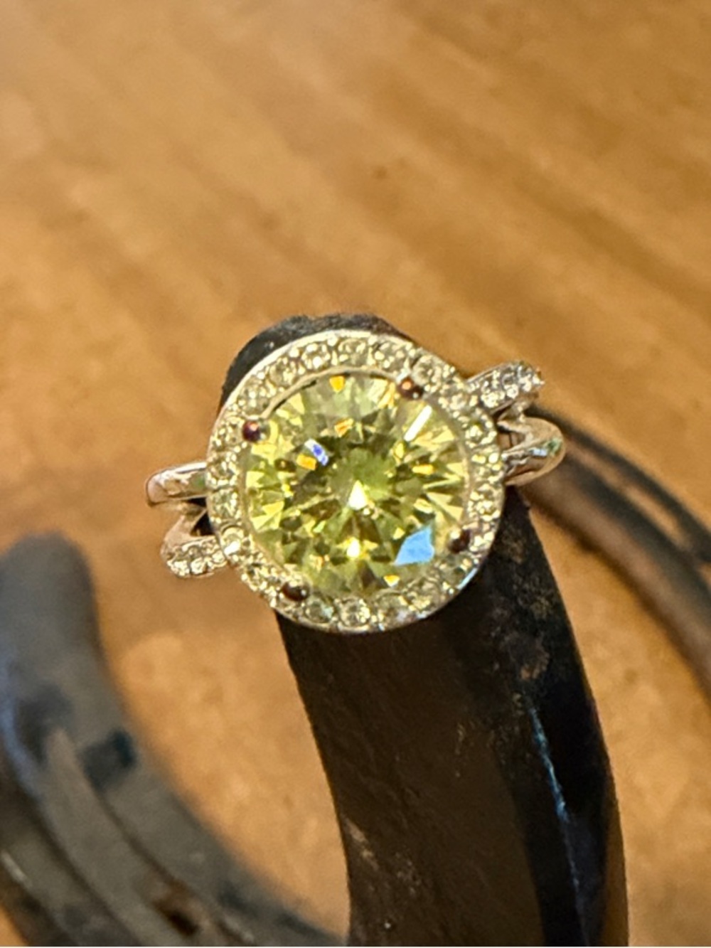 Yellow Halo Round Cut Solitaire Ring with Pavé Band